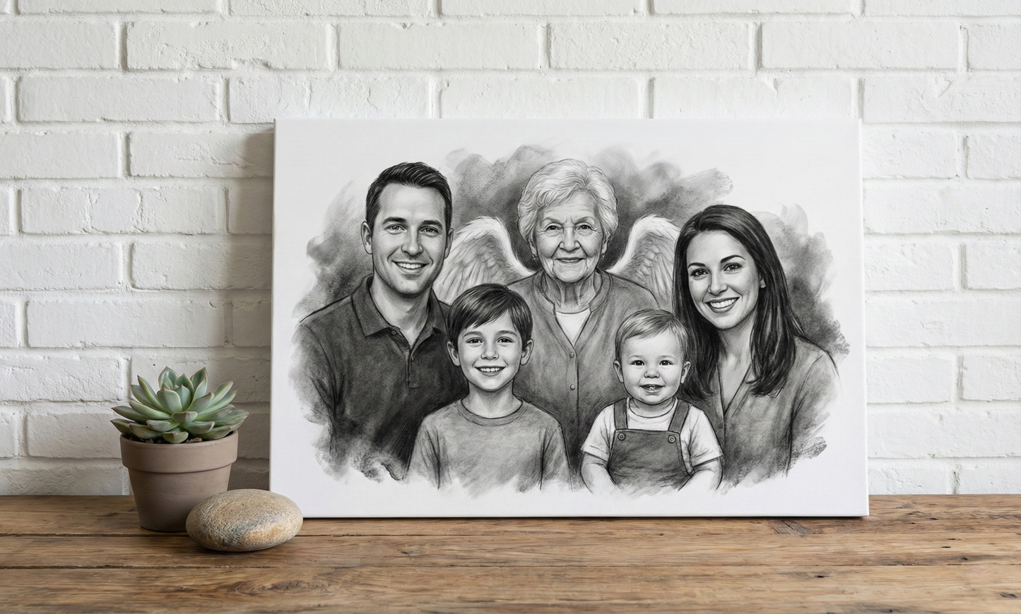 Custom Charcoal Family Portrait From Photos - Add Loved One, Merge People & Pets