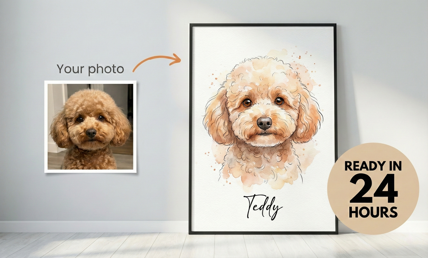 Custom Watercolor Pet Portrait From Photo - Personalized Dog & Cat Art