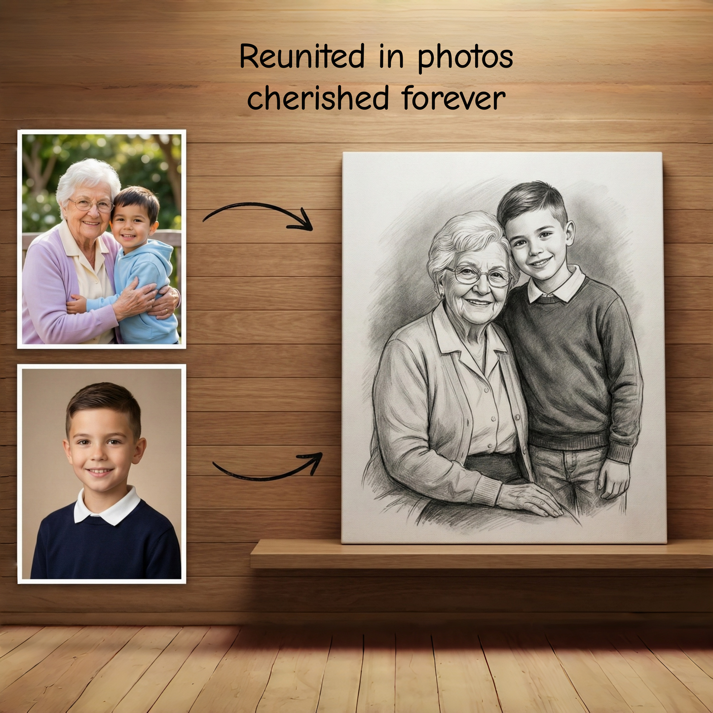 Custom Charcoal Family Portrait From Photos - Add Loved One, Merge People & Pets