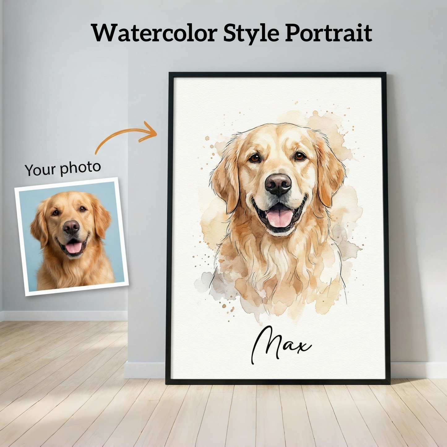 Custom Watercolor Pet Portrait From Photo - Personalized Dog & Cat Art