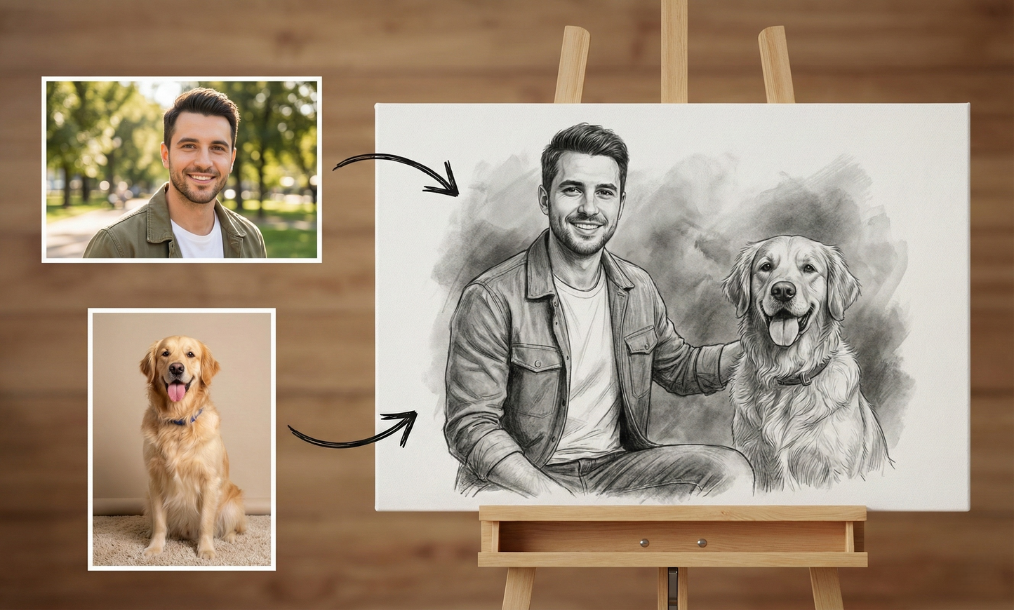 Custom Charcoal Family Portrait From Photos - Add Loved One, Merge People & Pets