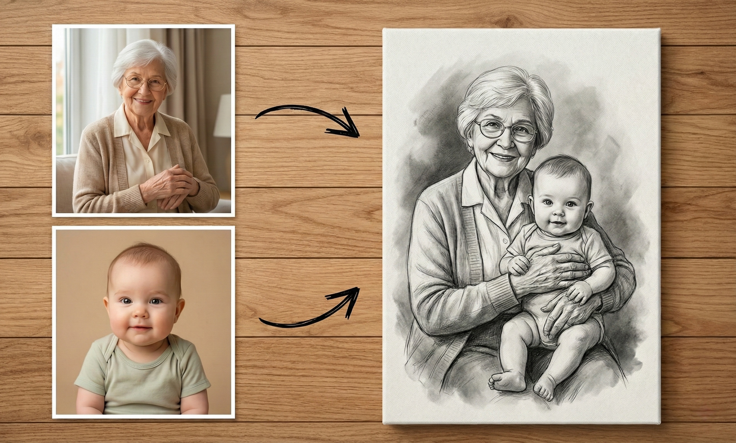 Custom Charcoal Family Portrait From Photos - Add Loved One, Merge People & Pets