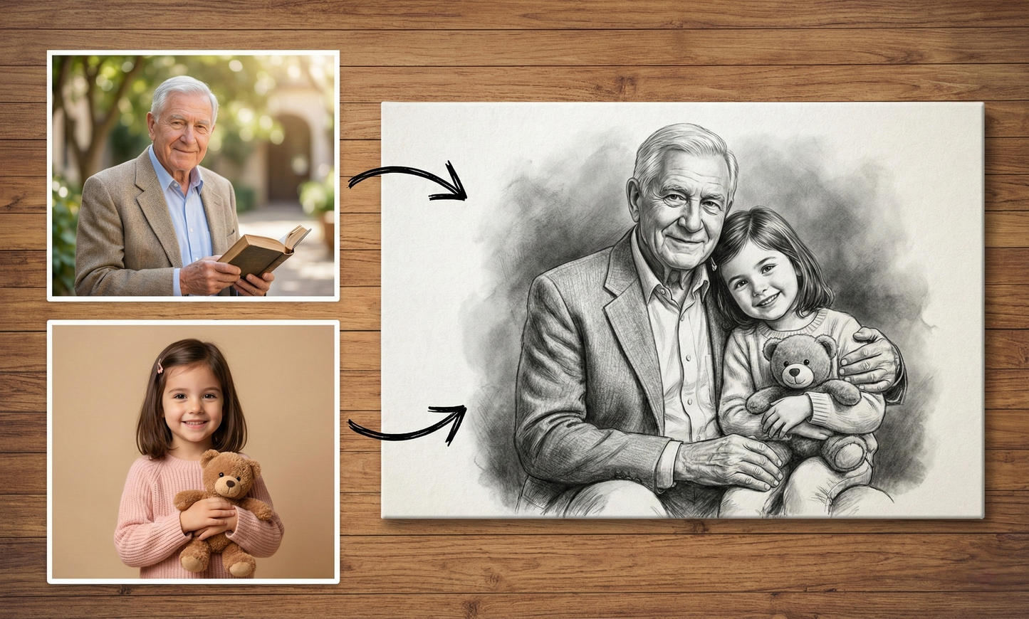 Custom Charcoal Family Portrait From Photos - Add Loved One, Merge People & Pets